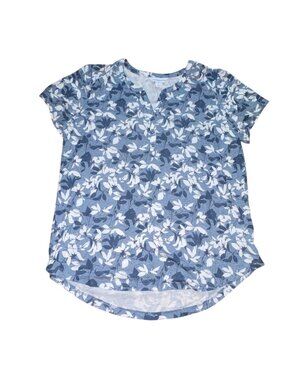 Liz Claiborne Womens Short Sleeve V. Neck Floral Blouse-Blue-Size L-GUC